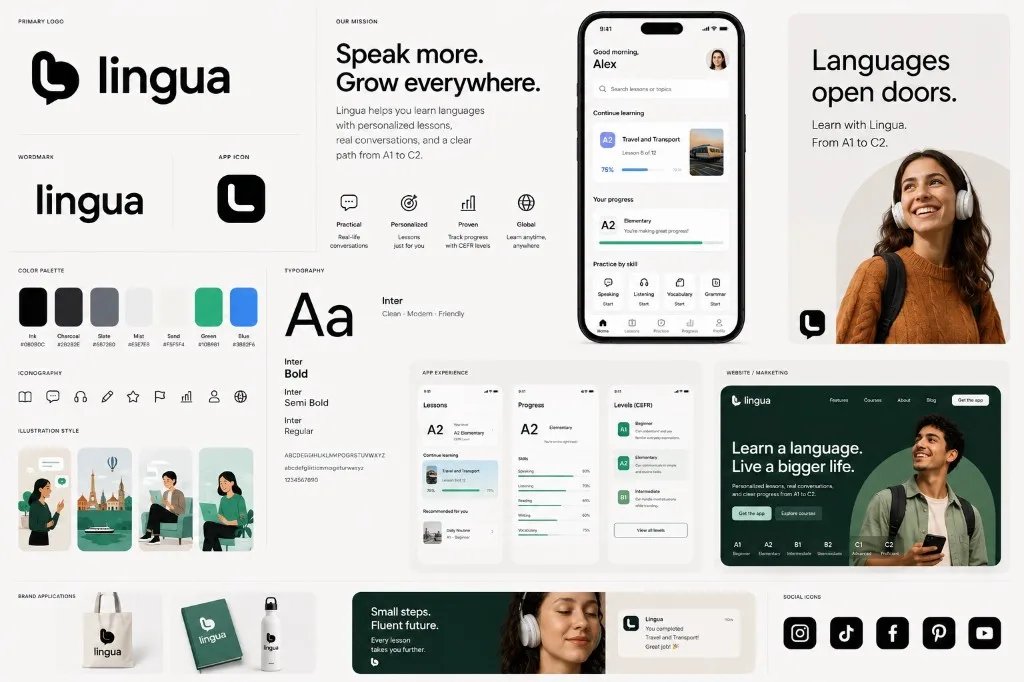 Brand and mobile app — language learning product